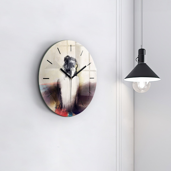 Ceas rotund de perete din sticlă Portret abstract al unei femei