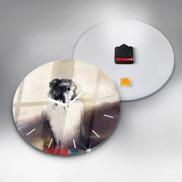 Ceas rotund de perete din sticlă Portret abstract al unei femei