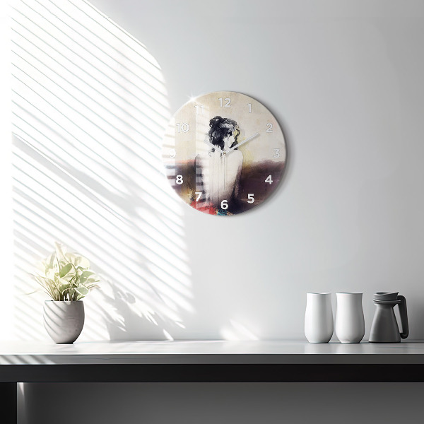 Ceas rotund de perete din sticlă Portret abstract al unei femei