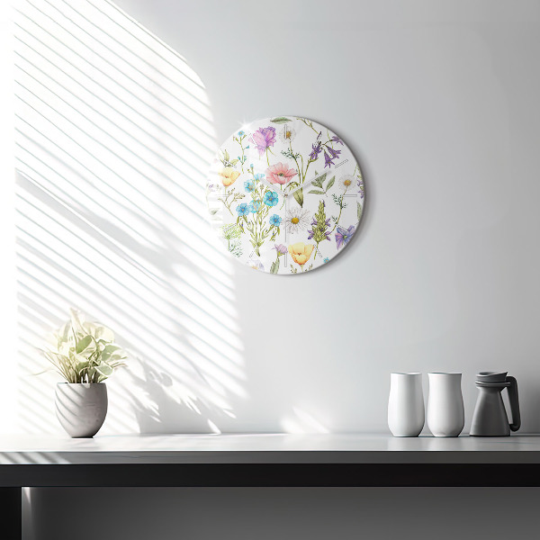 Ceas rotund de perete din sticlă Aranjament Floral