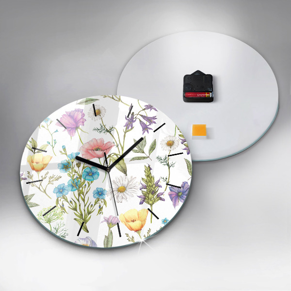 Ceas rotund de perete din sticlă Aranjament Floral