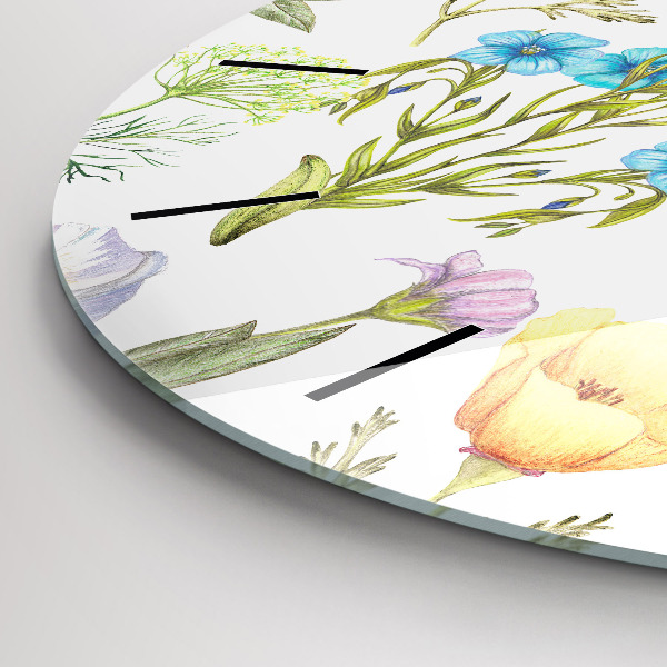 Ceas rotund de perete din sticlă Aranjament Floral