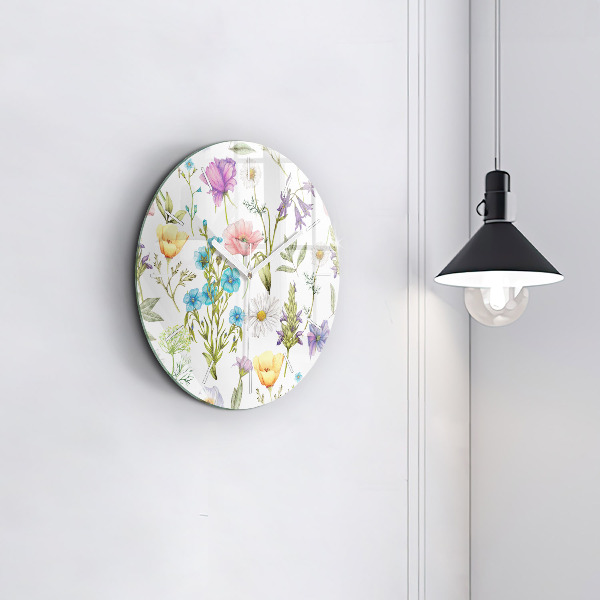 Ceas rotund de perete din sticlă Aranjament Floral