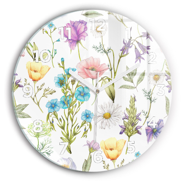 Ceas rotund de perete din sticlă Aranjament Floral