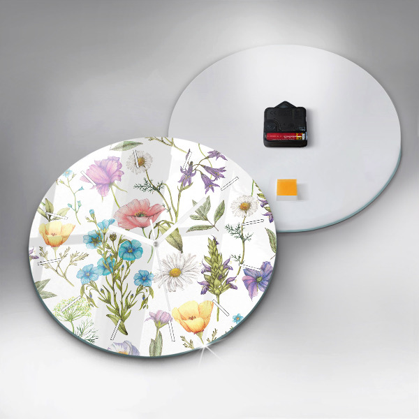 Ceas rotund de perete din sticlă Aranjament Floral