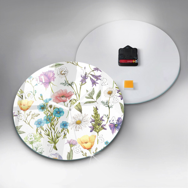 Ceas rotund de perete din sticlă Aranjament Floral