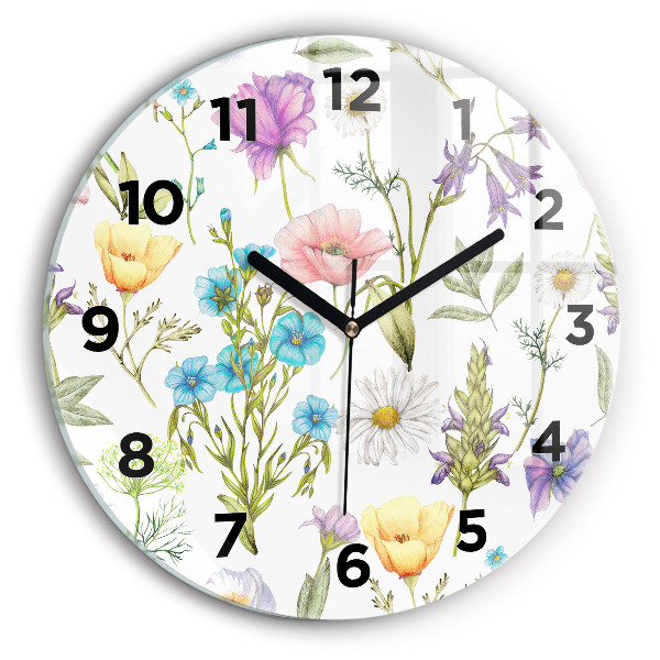 Ceas rotund de perete din sticlă Aranjament Floral