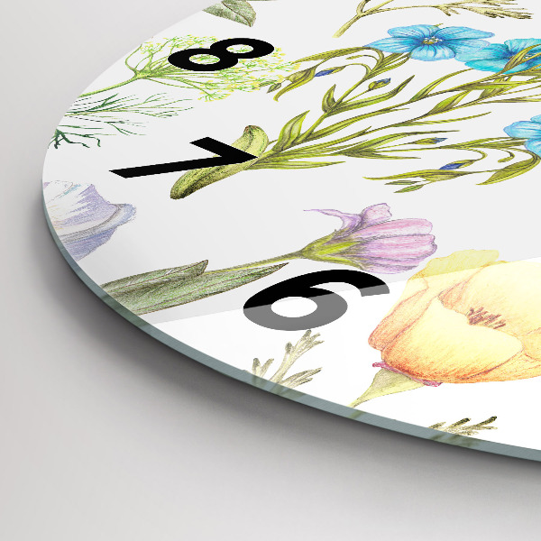 Ceas rotund de perete din sticlă Aranjament Floral