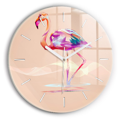 Ceas rotund de perete din sticlă Ilustrație cu flamingo