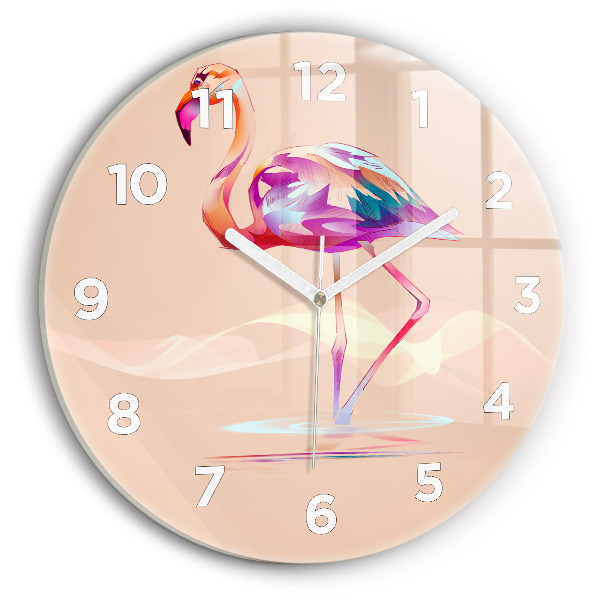 Ceas rotund de perete din sticlă Ilustrație cu flamingo