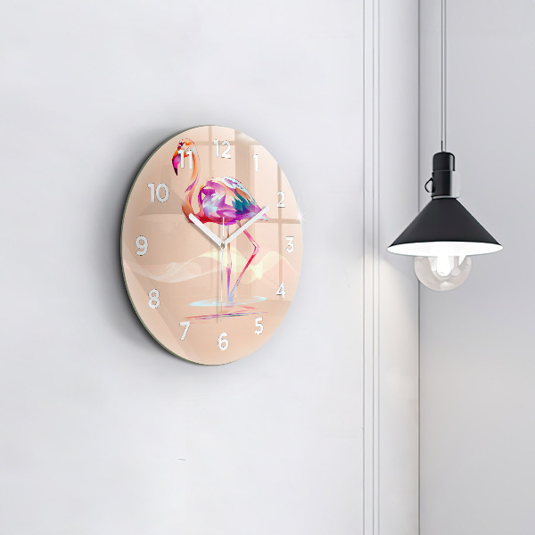 Ceas rotund de perete din sticlă Ilustrație cu flamingo