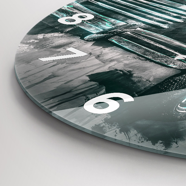 Ceas rotund de perete din sticlă Mașină de școală veche