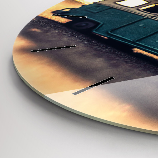 Ceas rotund de perete din sticlă Rulotă pe plajă