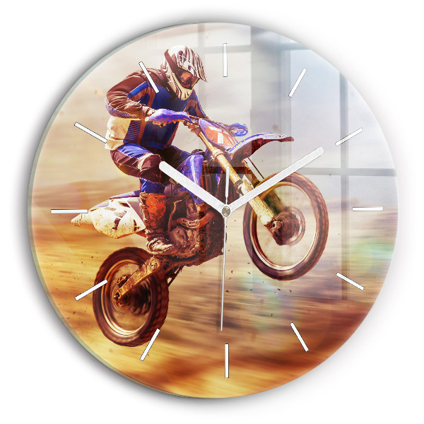 Ceas rotund de perete din sticlă Motocross Enduro