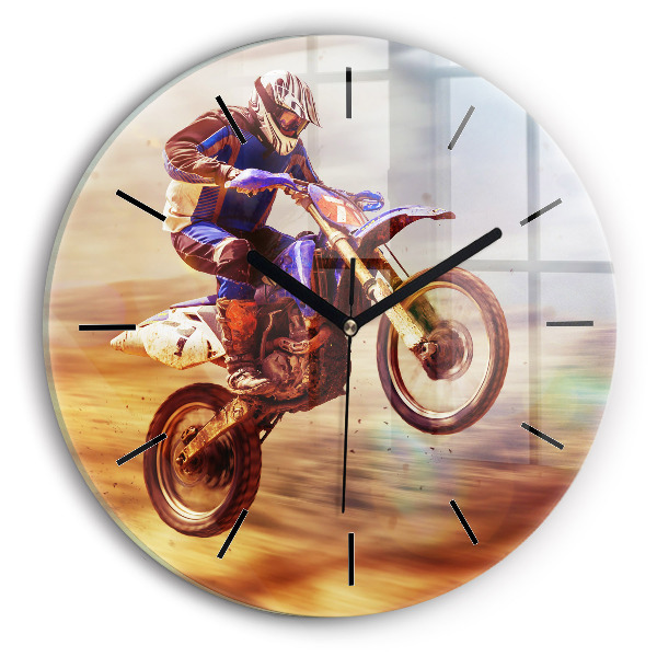 Ceas rotund de perete din sticlă Motocross Enduro