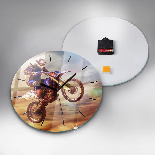 Ceas rotund de perete din sticlă Motocross Enduro