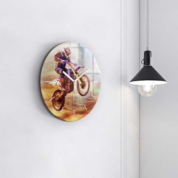 Ceas rotund de perete din sticlă Motocross Enduro