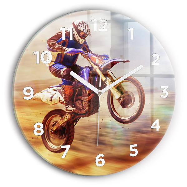 Ceas rotund de perete din sticlă Motocross Enduro