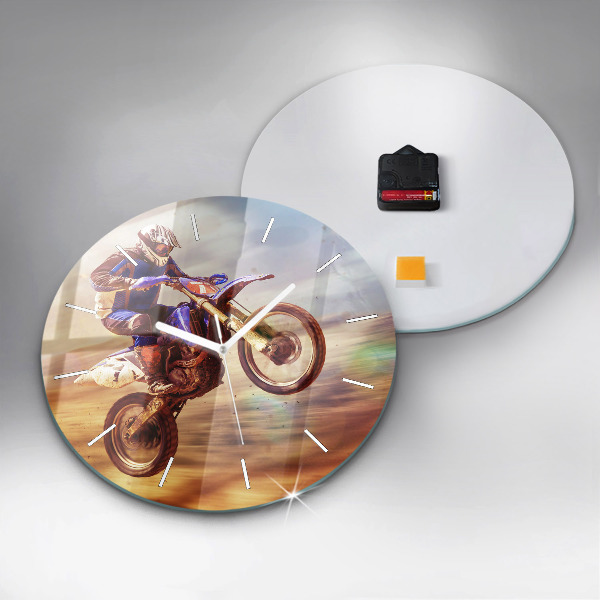 Ceas rotund de perete din sticlă Motocross Enduro