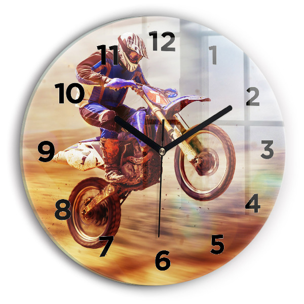 Ceas rotund de perete din sticlă Motocross Enduro