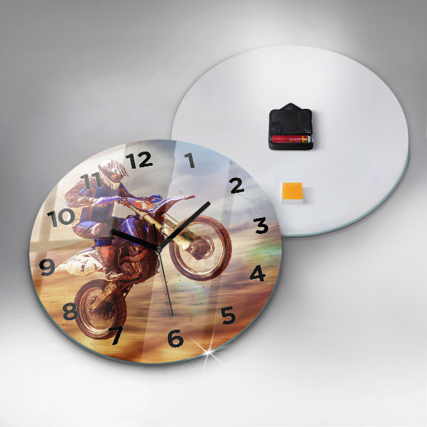 Ceas rotund de perete din sticlă Motocross Enduro