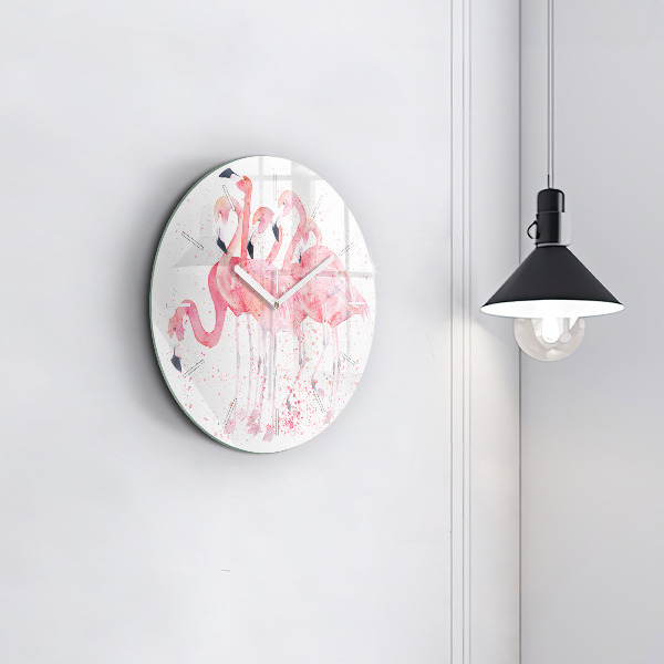 Ceas rotund de perete din sticlă O grămadă de flamingo
