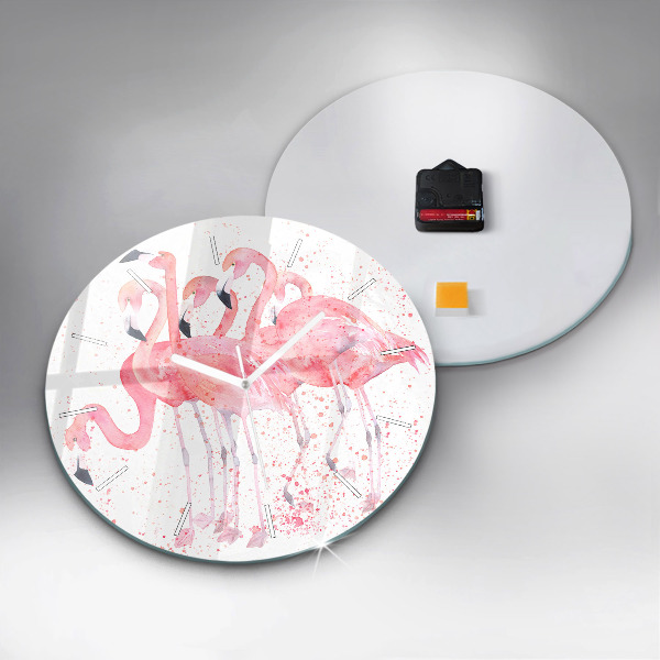 Ceas rotund de perete din sticlă O grămadă de flamingo