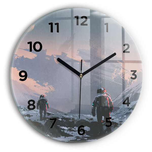 Ceas rotund de perete din sticlă Abstracția astronauților