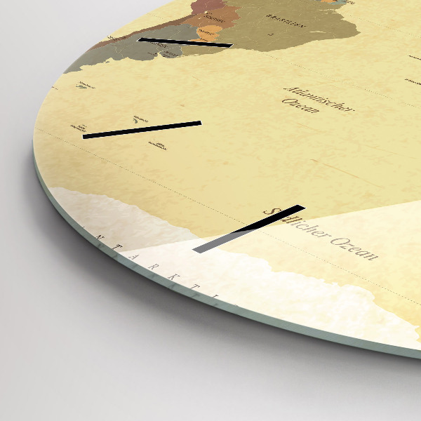 Ceas rotund de perete din sticlă Harta lumii în stil vintage