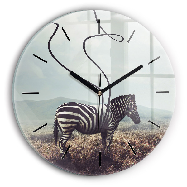 Ceas rotund de perete din sticlă Zebra – Abstracție