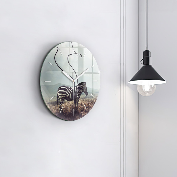 Ceas rotund de perete din sticlă Zebra – Abstracție