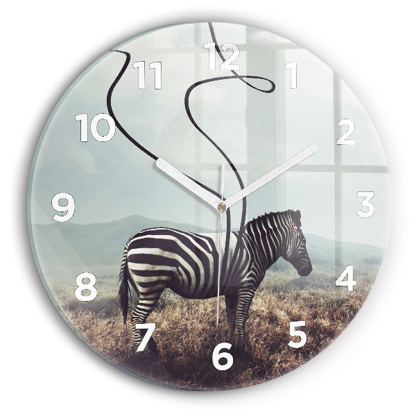 Ceas rotund de perete din sticlă Zebra – Abstracție