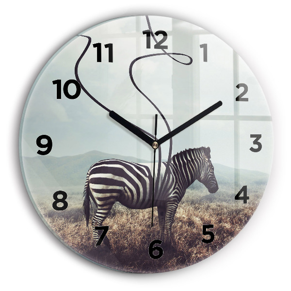 Ceas rotund de perete din sticlă Zebra – Abstracție