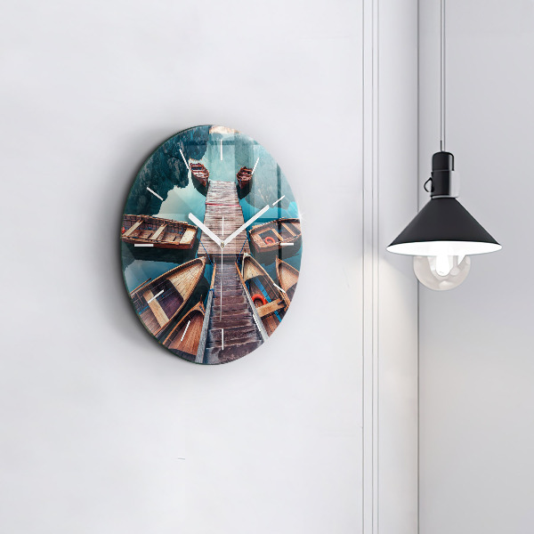 Ceas rotund de perete din sticlă Pod și Lac
