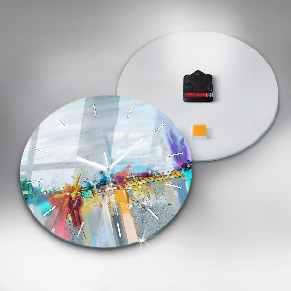 Ceas rotund de perete din sticlă Peisaj abstract de ulei