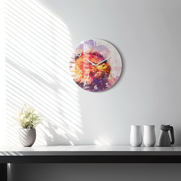 Ceas rotund de perete din sticlă Vultur acuarelă