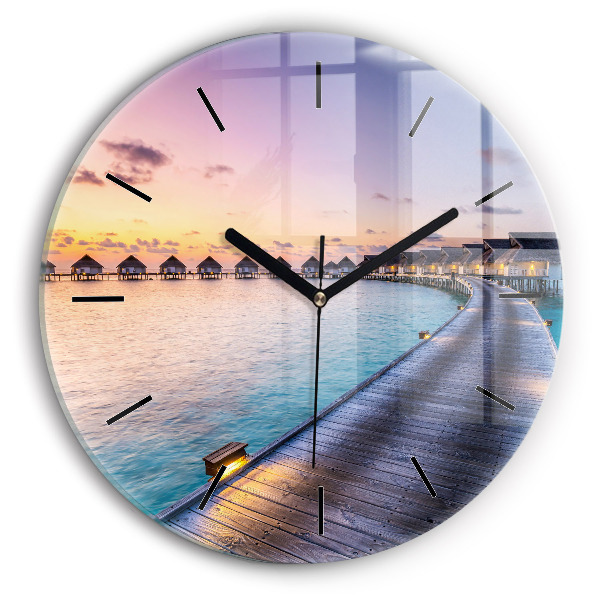 Ceas rotund de perete din sticlă Apus de soare din Maldive
