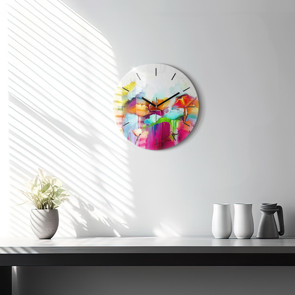 Ceas rotund de perete din sticlă Flori abstracte