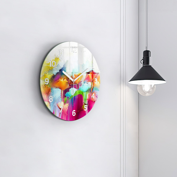 Ceas rotund de perete din sticlă Flori abstracte