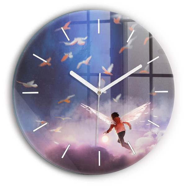Ceas rotund de perete din sticlă Băiat cu aripi