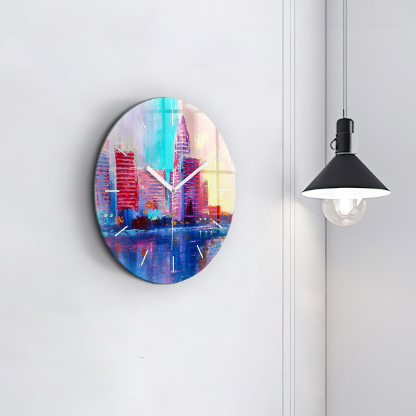 Ceas rotund de perete din sticlă Abstracția zgârie-norilor