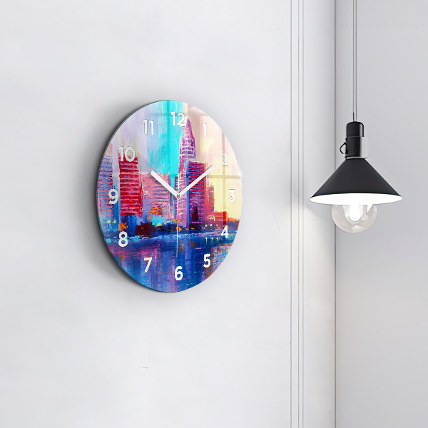 Ceas rotund de perete din sticlă Abstracția zgârie-norilor