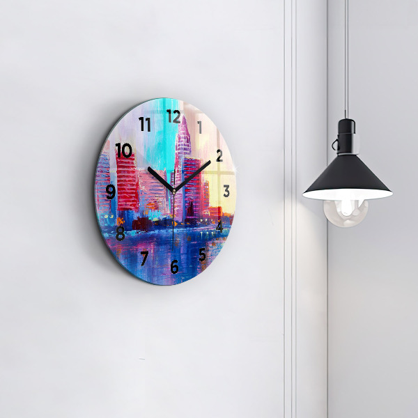 Ceas rotund de perete din sticlă Abstracția zgârie-norilor