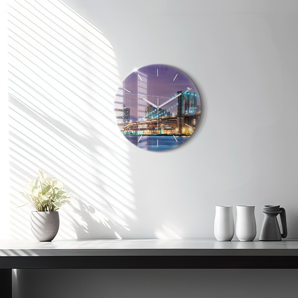 Ceas rotund de perete din sticlă Podul Brooklyn și East River