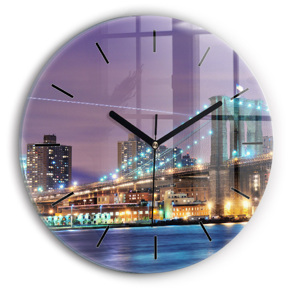 Ceas rotund de perete din sticlă Podul Brooklyn și East River