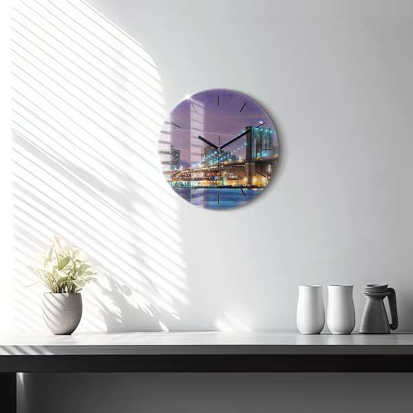 Ceas rotund de perete din sticlă Podul Brooklyn și East River