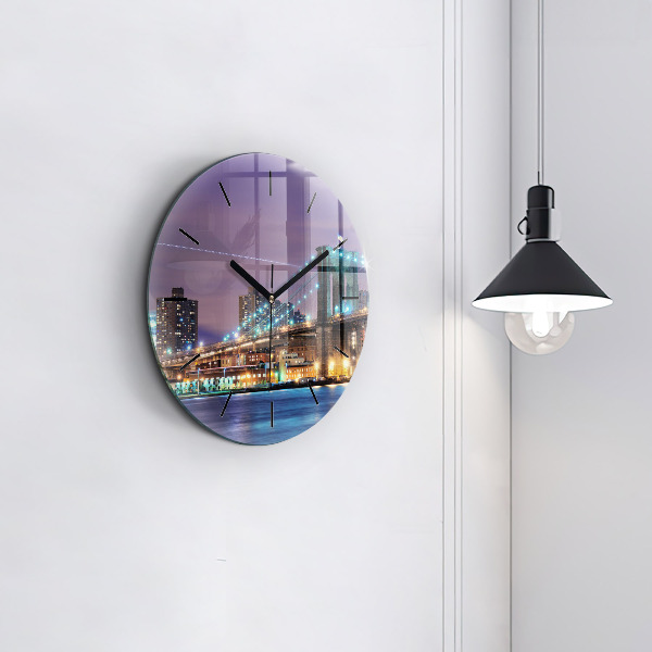 Ceas rotund de perete din sticlă Podul Brooklyn și East River