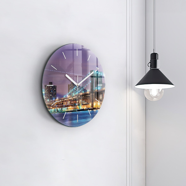 Ceas rotund de perete din sticlă Podul Brooklyn și East River