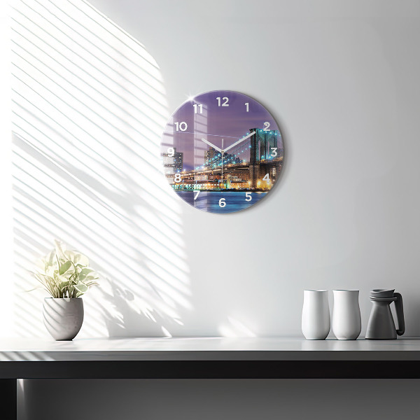 Ceas rotund de perete din sticlă Podul Brooklyn și East River