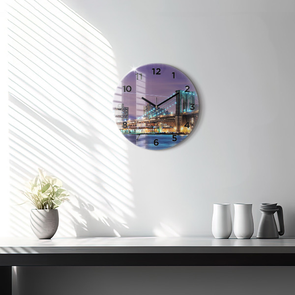 Ceas rotund de perete din sticlă Podul Brooklyn și East River